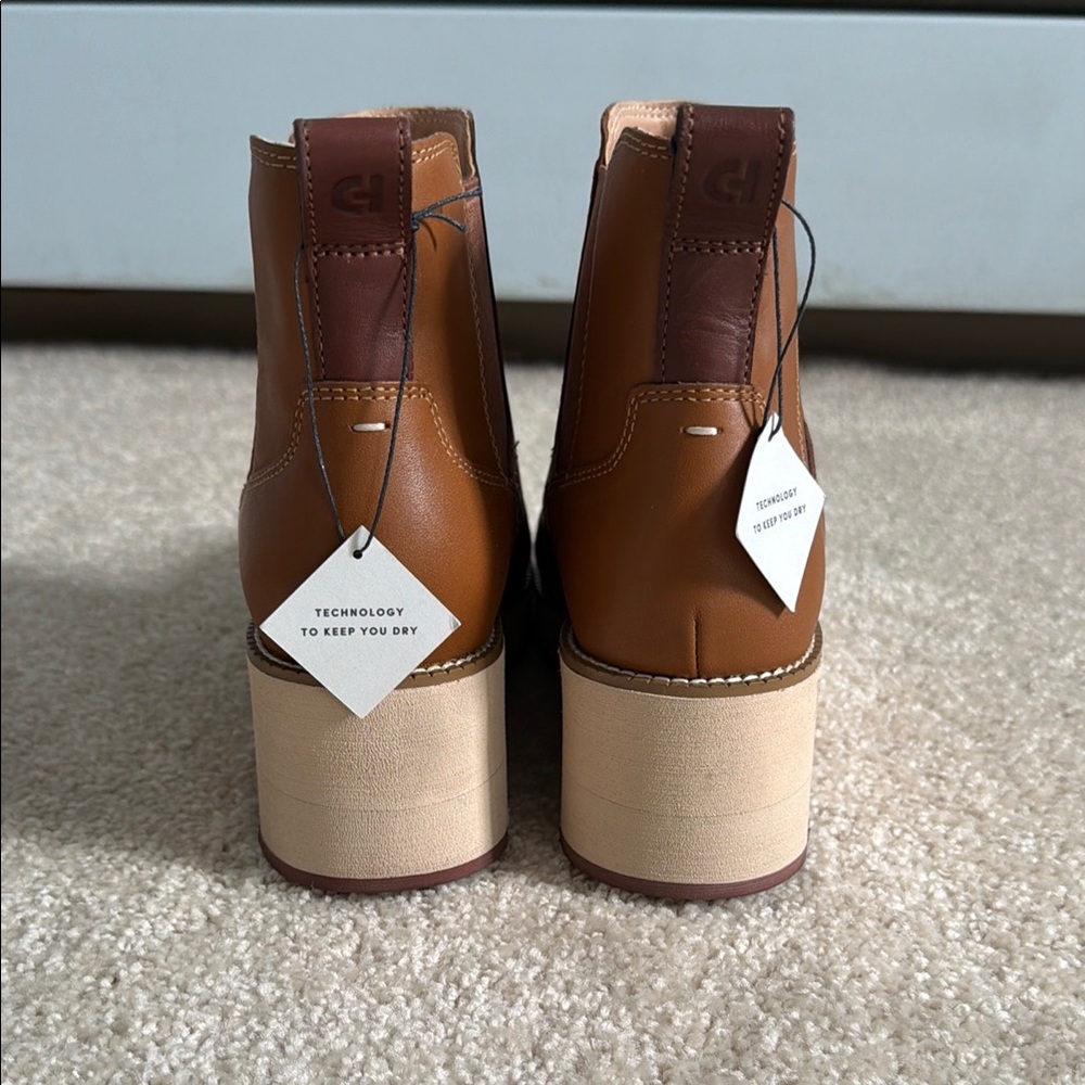 Cole Haan Zerogrand Brown Leather Chelsea Wedge Boots - Picture 4 of 5